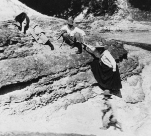 Four of Nicholas Amos Dawson's children enjoy a creekside outing