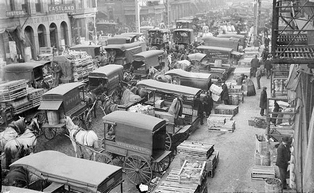 South Water Street Market jammed with horses and wagons