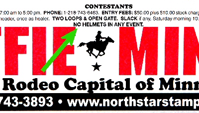 Rodeo poster notation: No Helmets in Any Event