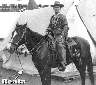 Calamity Jane with a reata tied to her saddle