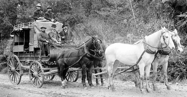 Four-horse team pulling a stagecoach