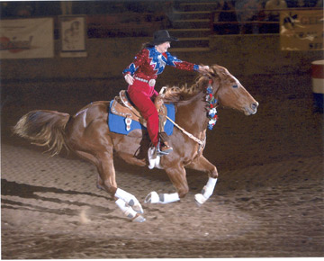 Martha Josey riding a bridleless horse