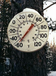 Thermometer in Northern Minnesota reading 64 below zero F.